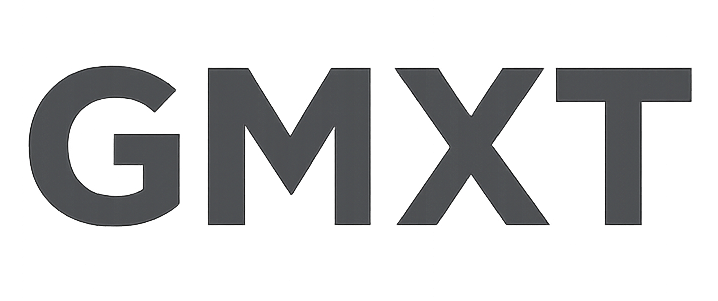 Logo with the letters GMXT in black font.