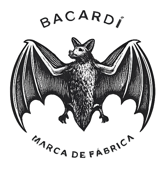 A logo for Bacardi featuring a bat with outstretched wings above the text 'Bacardi' and 'Est 1862' in a circular arrangement.