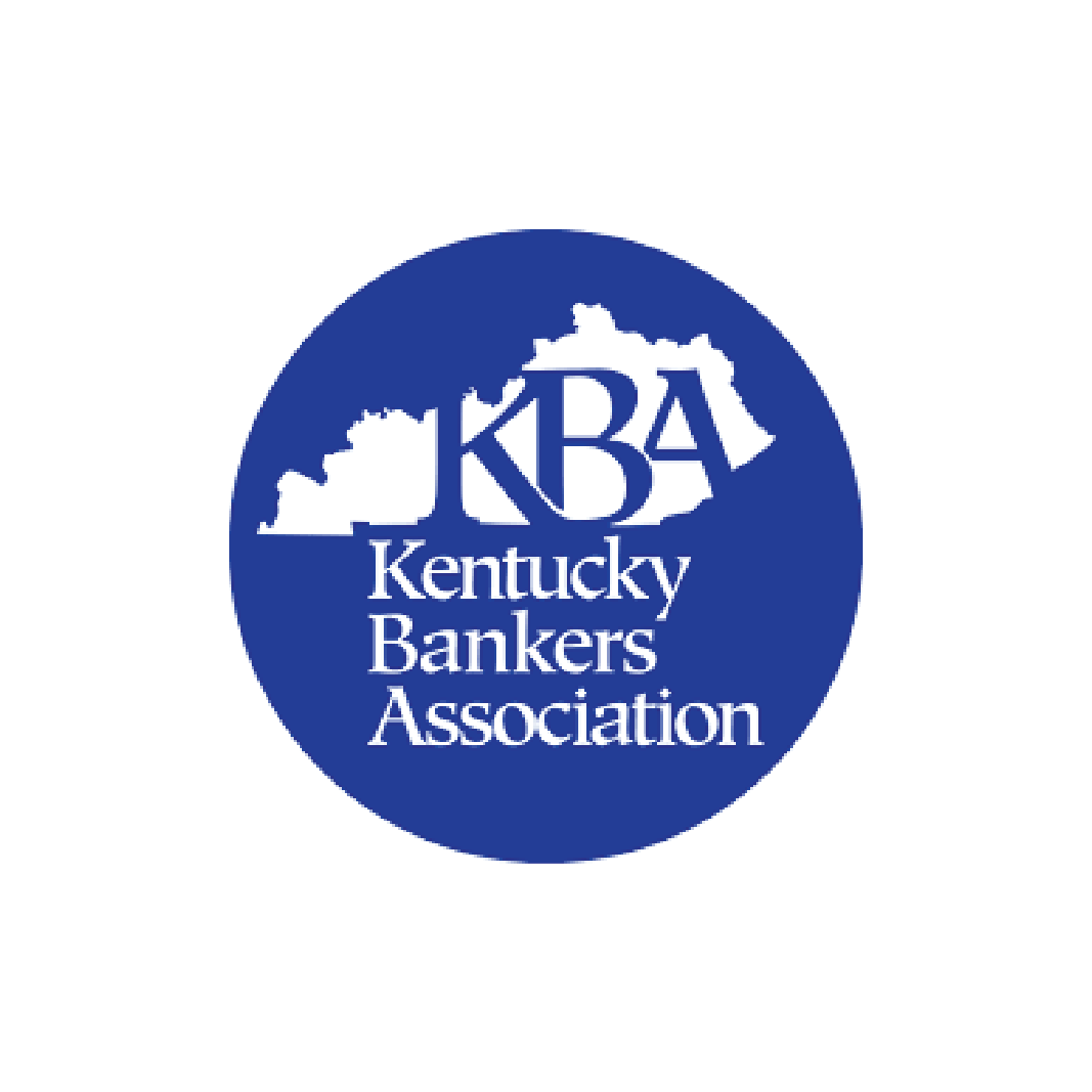 Logo of the Kentucky Bankers Association featuring a blue circle with white text and an outline of the state of Kentucky.