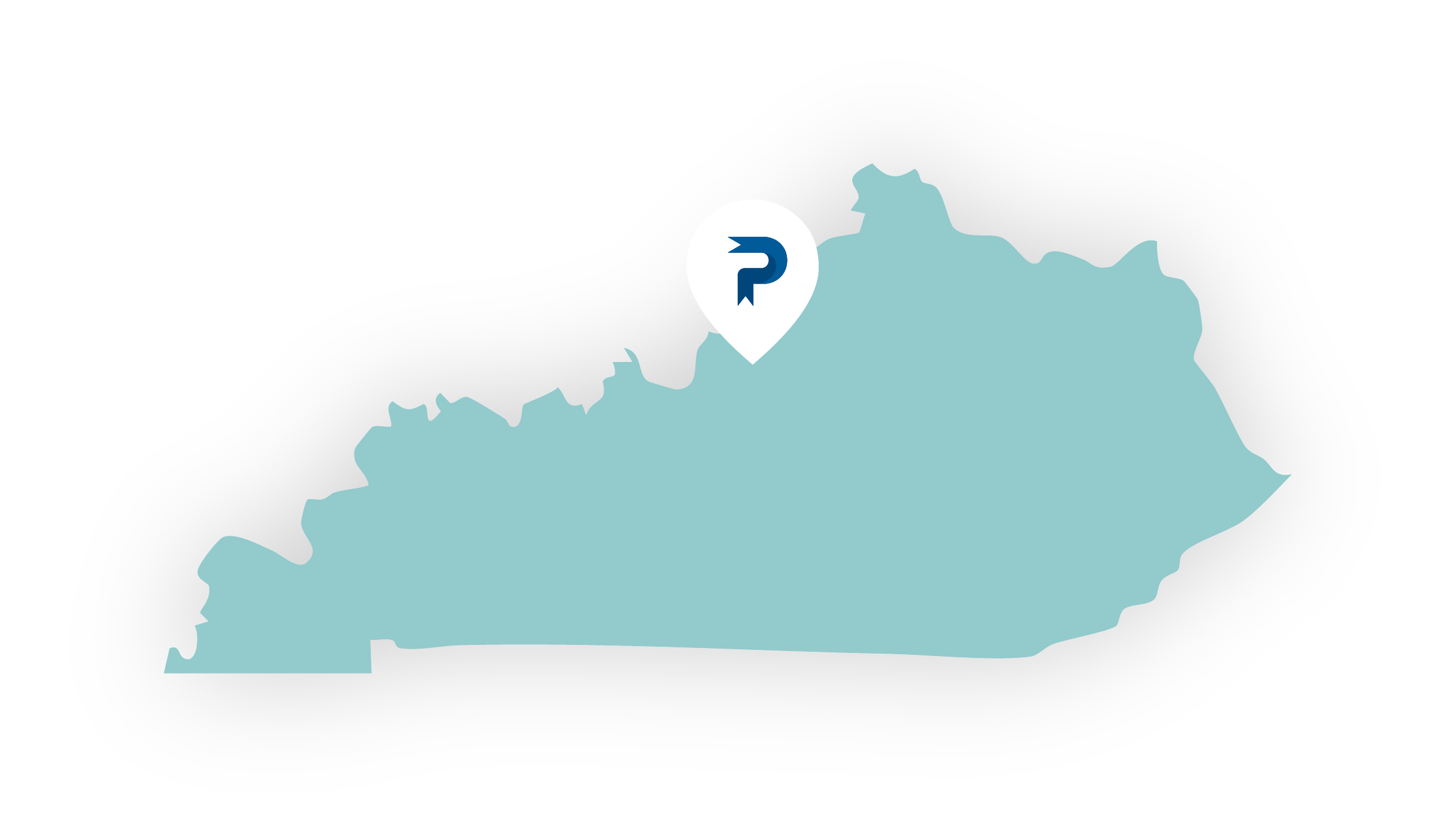 Map of Kentucky with a marker in the northern part showing the location of a parking lot or point of interest.