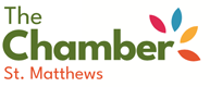 Logo for The Chamber St. Matthews with colorful leaf design.