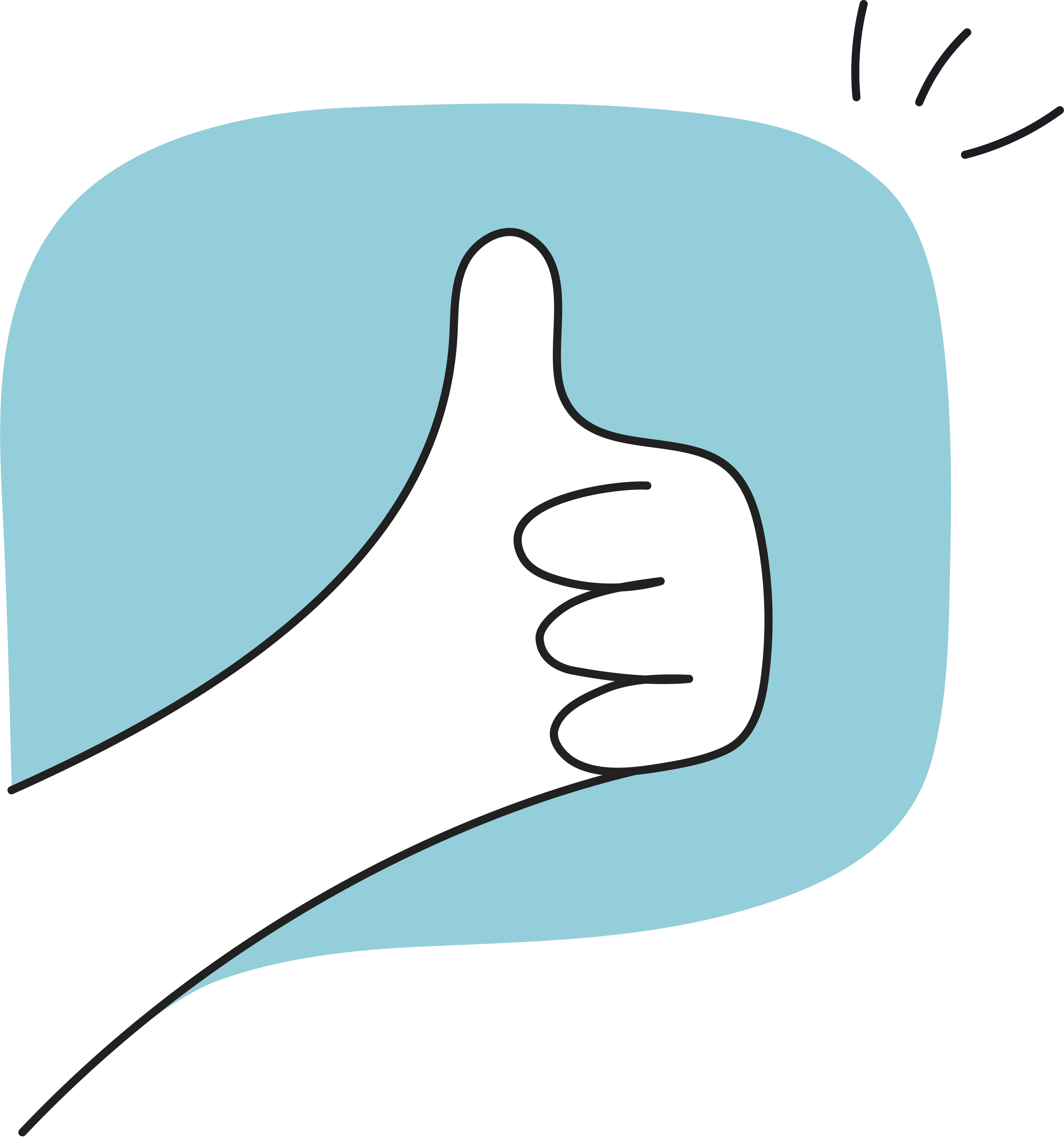 Drawing of a hand giving a thumbs-up gesture with a blue background.