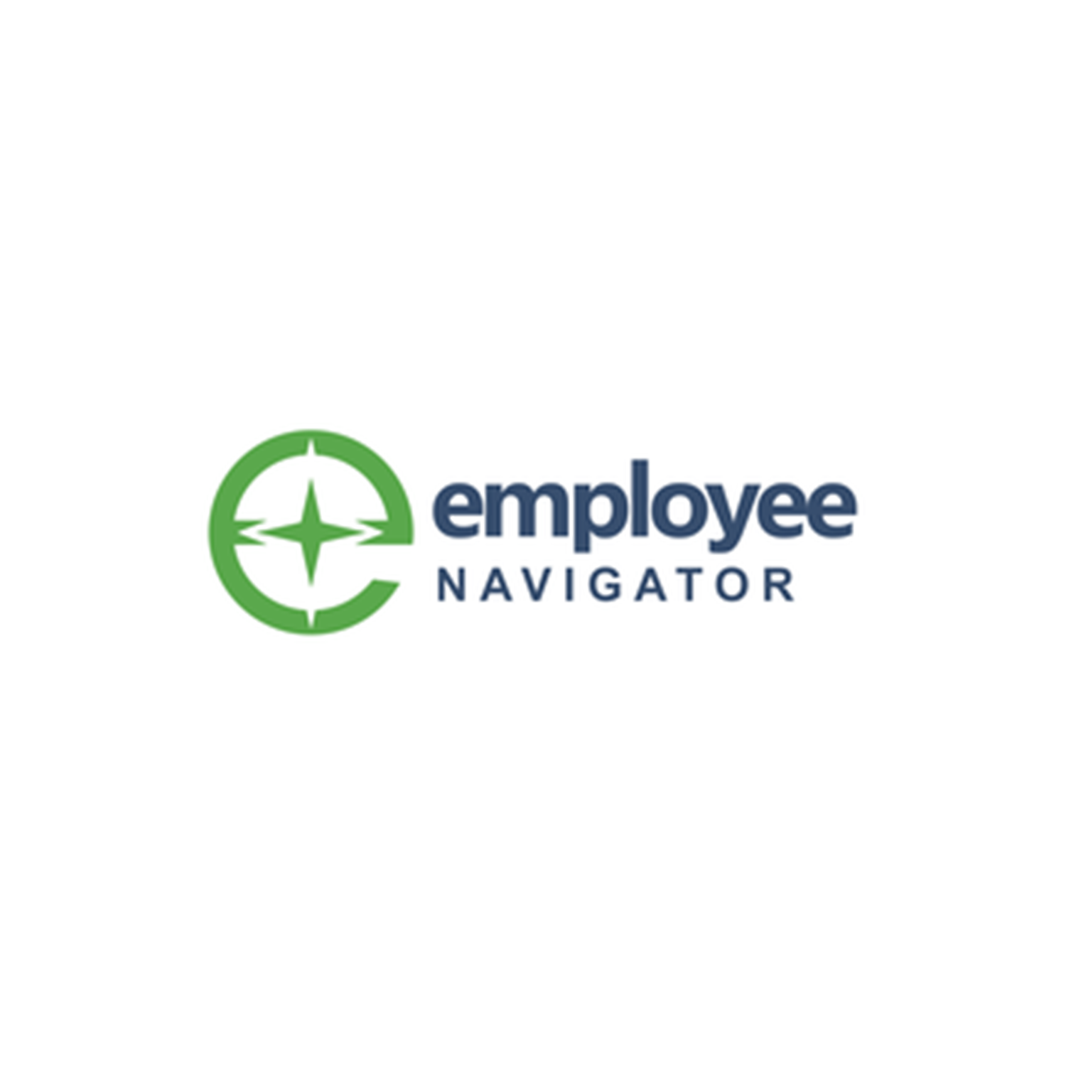 Logo for Employee Navigator featuring a green compass icon and navy blue text.