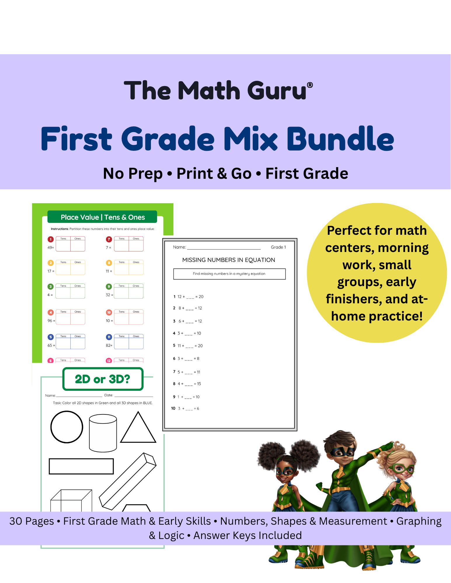 First Grade Mix Bundle - 30 Pages of Skill-Building Fun!
