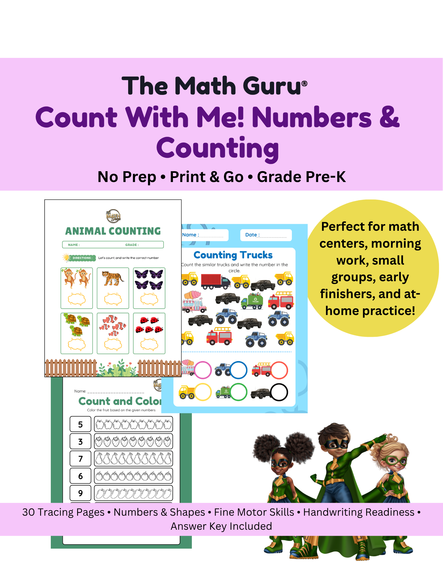 Count With Me! Pre-K Numbers & Counting Worksheet Bundle (30 Pages Total)