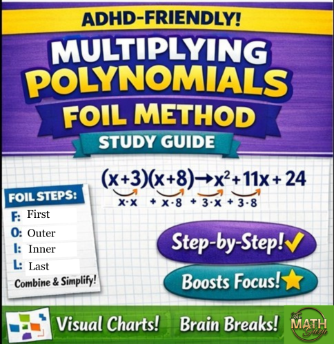 Multiplying Polynomials FOIL Method Study Guide | ADHD-Friendly | Algebra 1 | 9th Grade Math