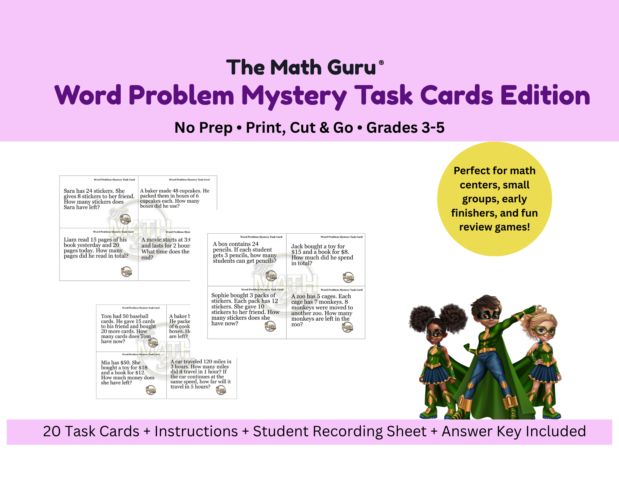 📝 Word Problem Mystery Task Cards – Printable Math Activity for 3rd, 4th, 5th Grade | Multi-Step Word Problems | Common Core Aligned