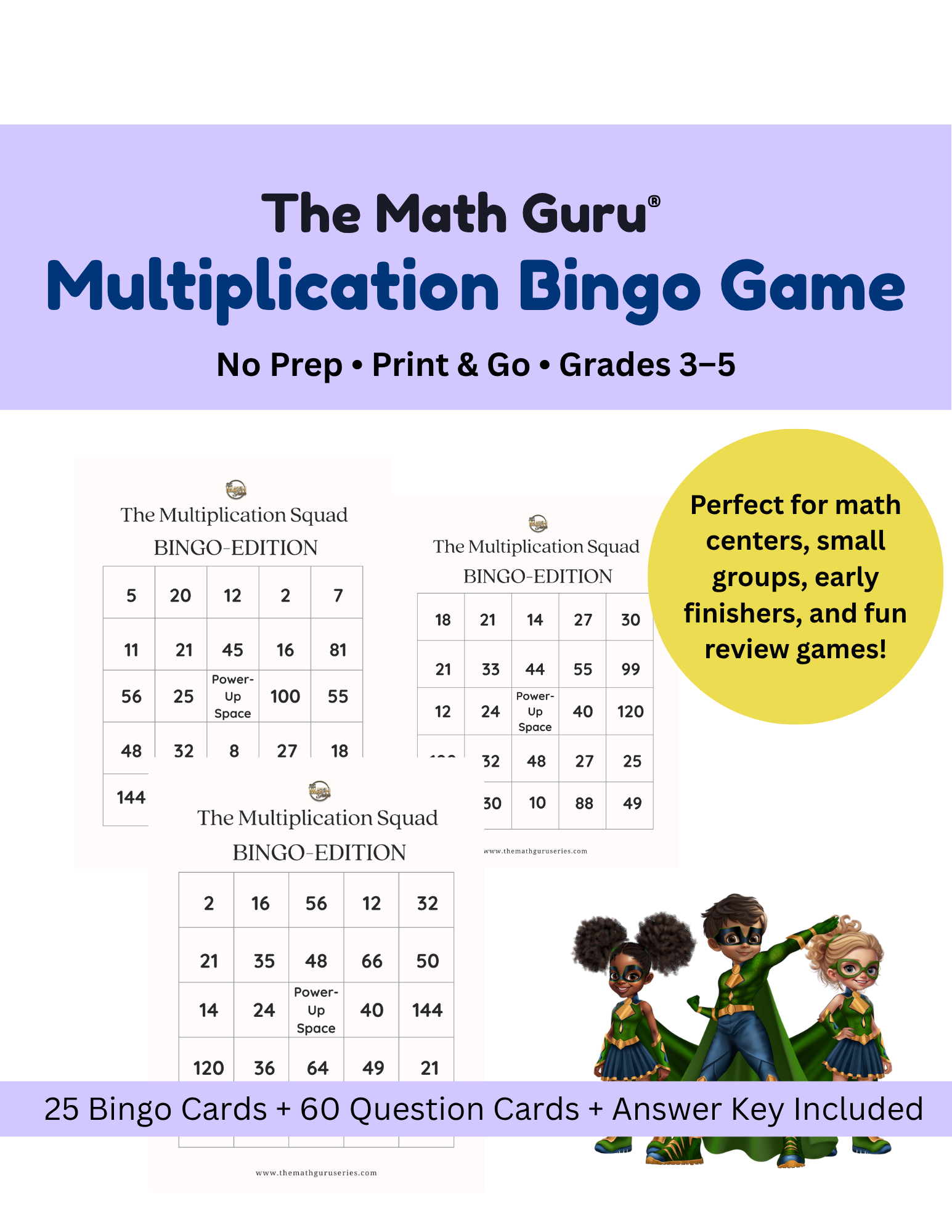 📝 Multiplication Bingo Game – Printable Math Activity for 3rd, 4th, 5th Grade | Multiplication Facts Practice | Common Core Aligned