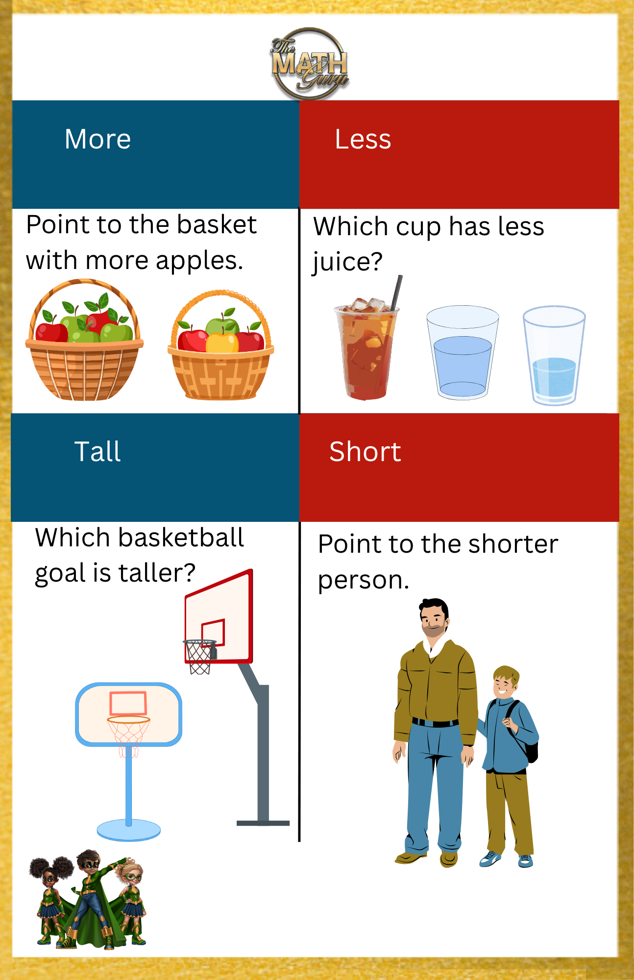 More, Less, Tall & Short Chart | Early Math Comparison Poster (12×7)