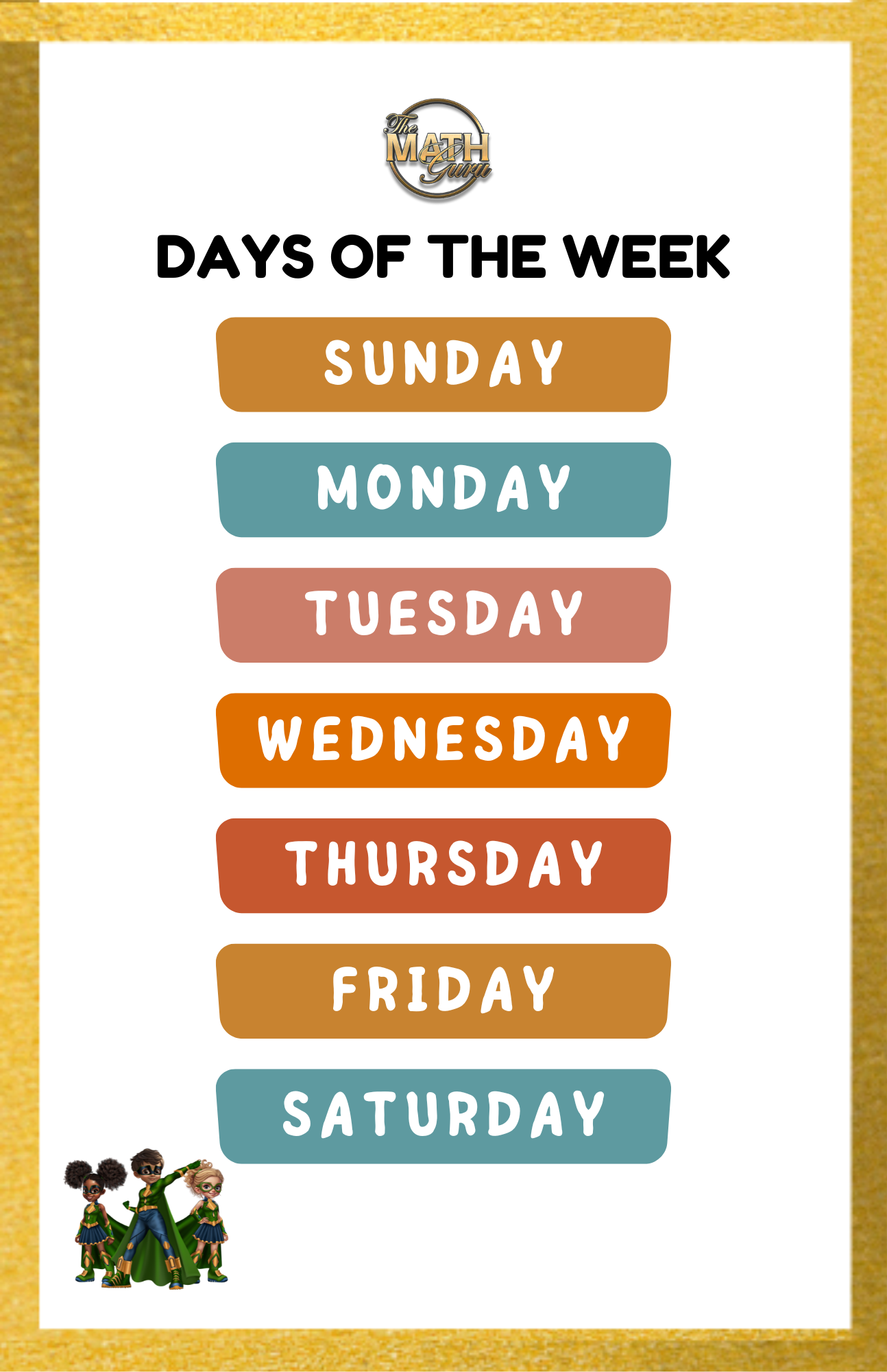 Days of the Week Chart | Early Learning Classroom Poster (12×7)