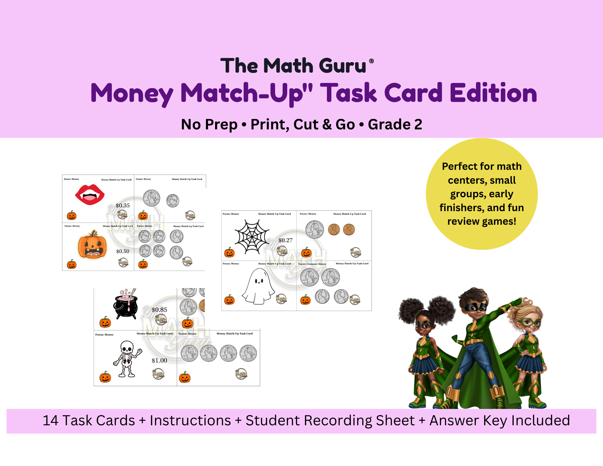 🎃📝 Halloween Money Match Up – Printable Math Activity for 2nd Grade | Money Practice | Common Core Aligned