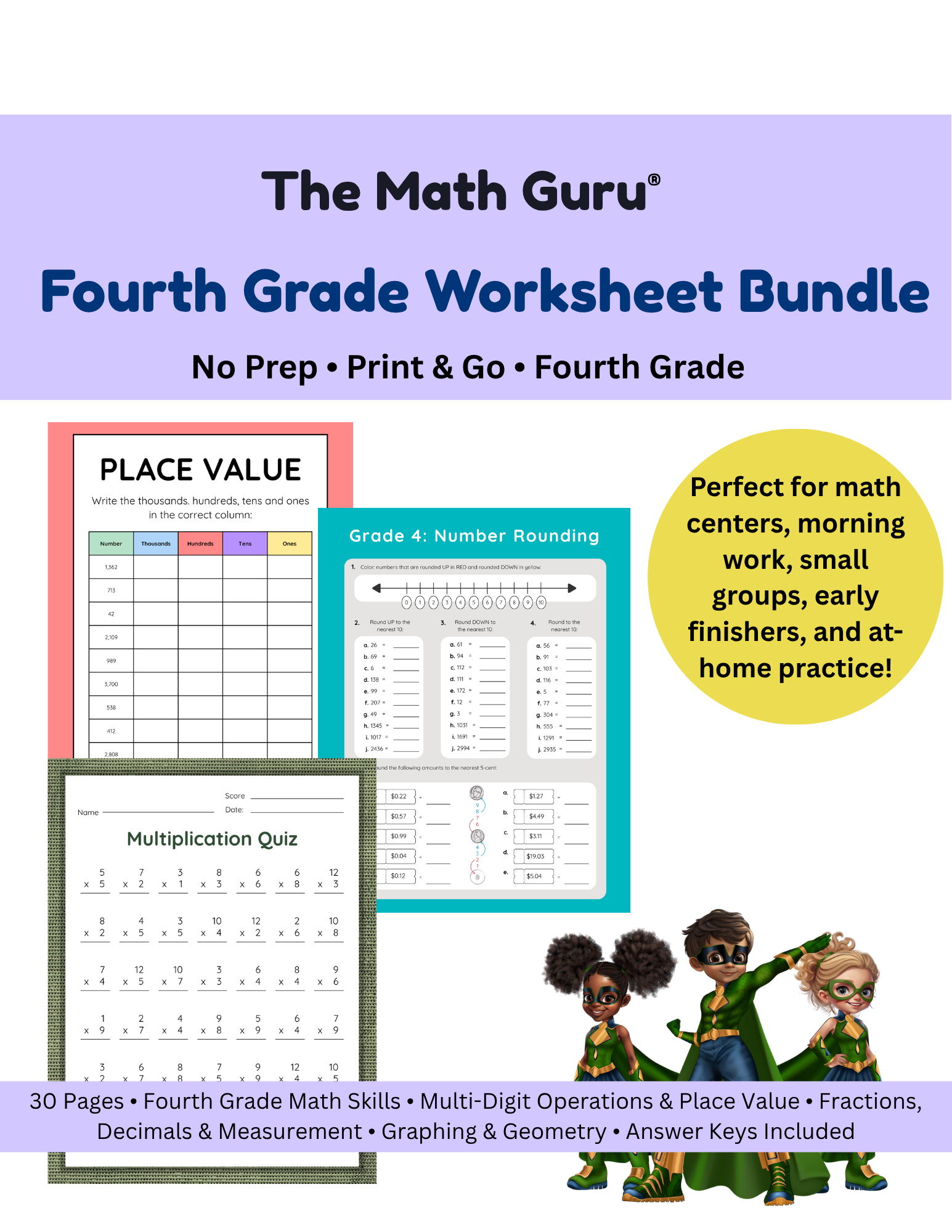 Fourth Grade Worksheet Bundle – 30 Pages of Standards-Aligned Math Practice!