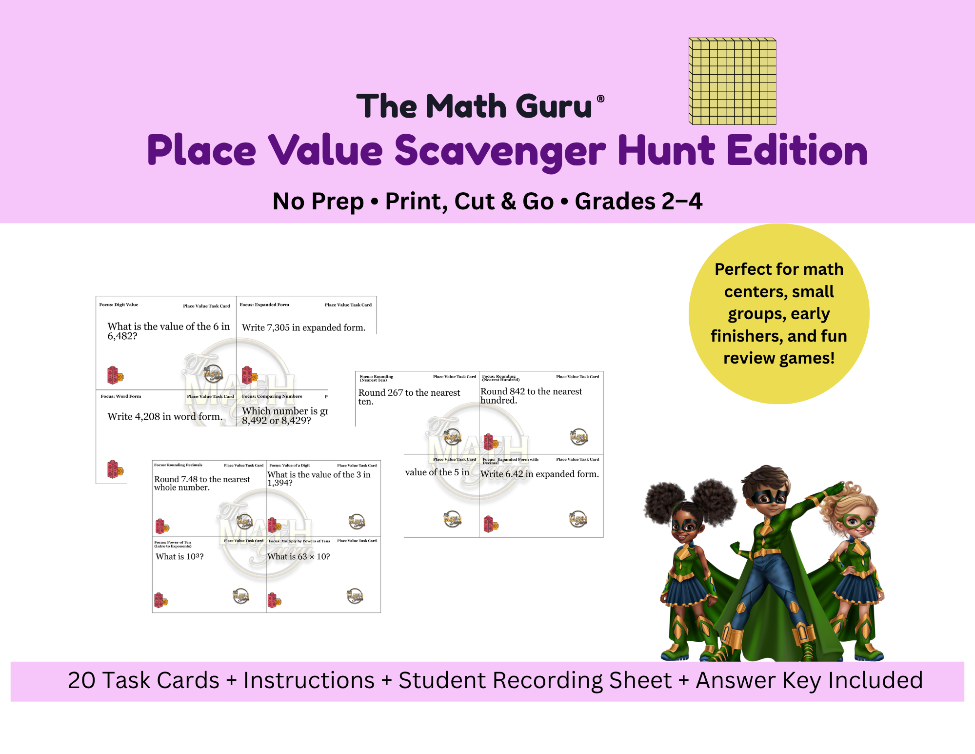 Place Value Task Card Game – Printable Math Activity for 2nd, 3rd, 4th Grade | Hands-On Place Value Practice