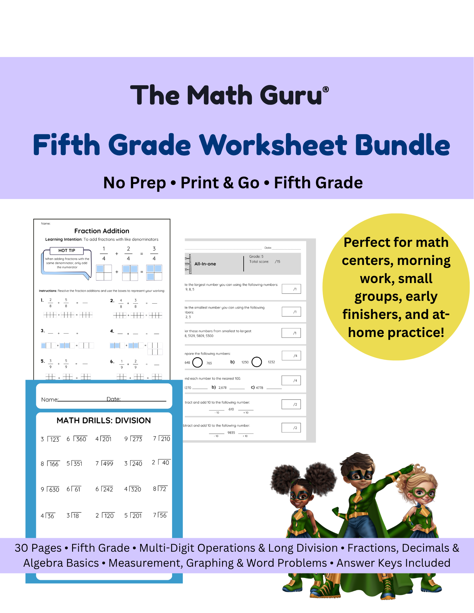 Fifth Grade Worksheet Bundle – 30 Pages of Focused Math Practice!