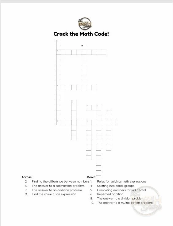 ⭐ Grade 7 Crossword Puzzle Packet | Vocabulary & Critical-Thinking Practice for Middle School | Printable ⭐