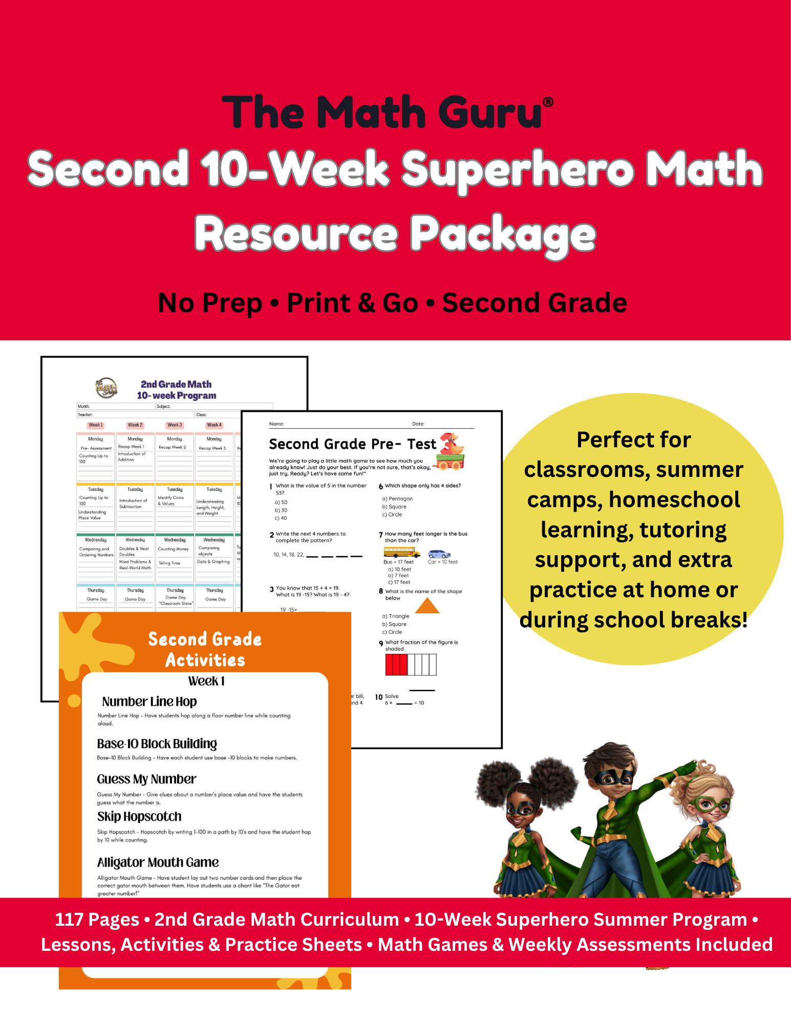 Second Grade 10-Week Superhero Math Resource Package