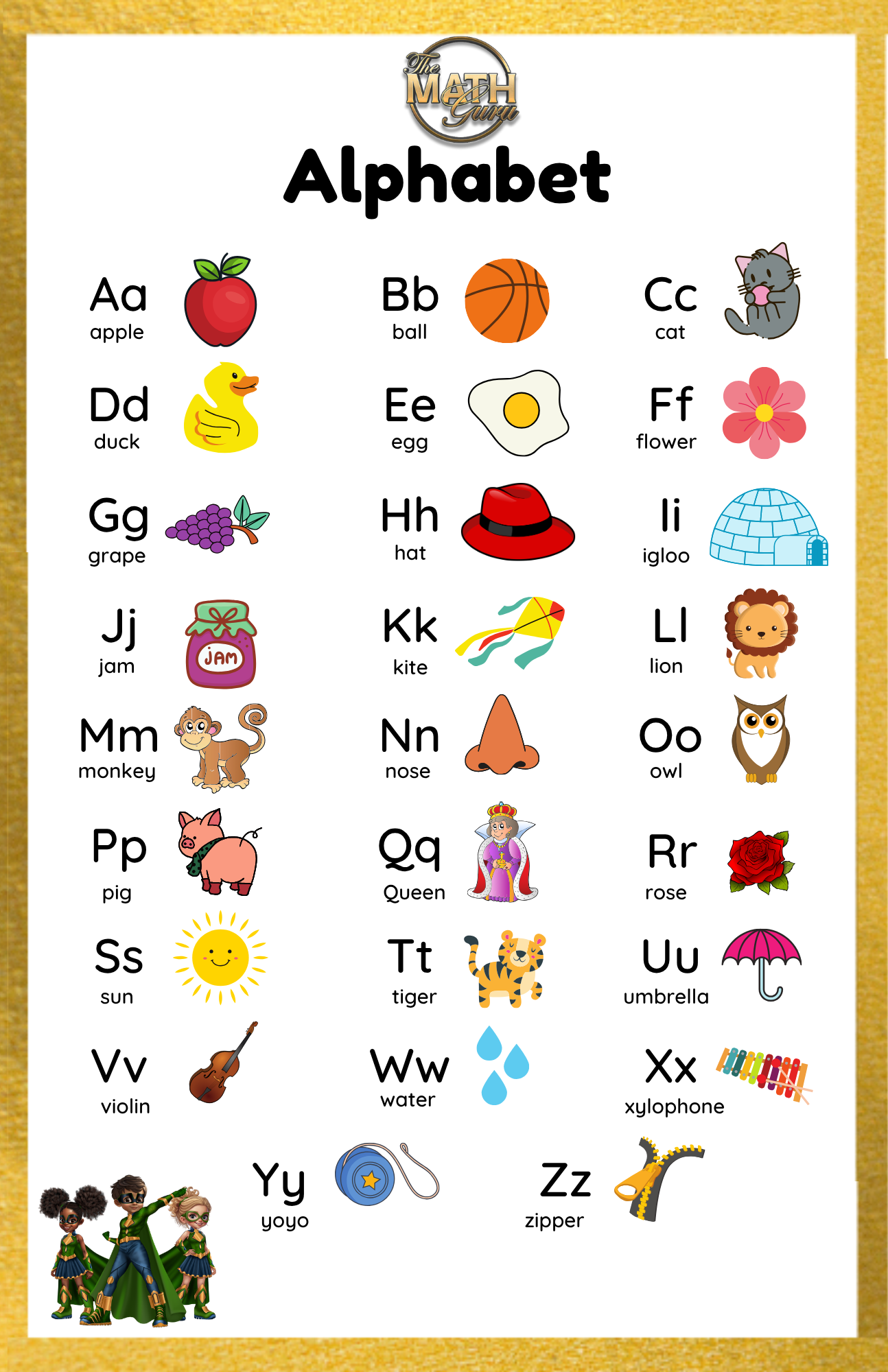 Alphabet Chart A–Z | Early Literacy Classroom Poster (12×7)