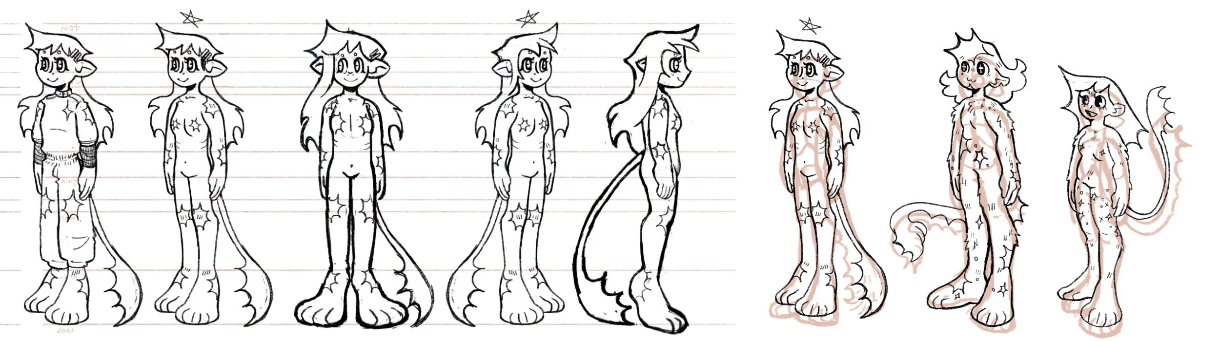 Turnaround and body shape exploration for a character from an unfinished short comic about an alien that crashlands to Earth. 
