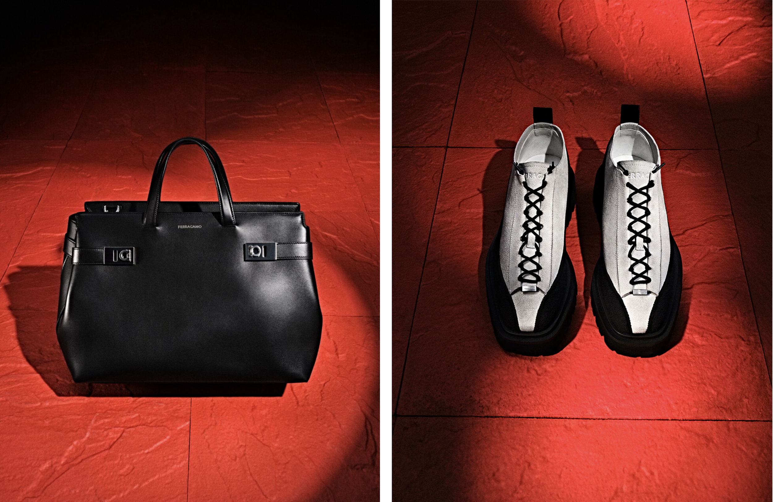FERRAGAMO PHOTOGRAPHER RAFAEL PAVAROTTI ART DIRECTION EDWARDS QUARMBY SET DESIGN LEE FLUDE STYLING MAVI STAIANO MUA THOM WALKER HAIR VIRGINIA PINTO