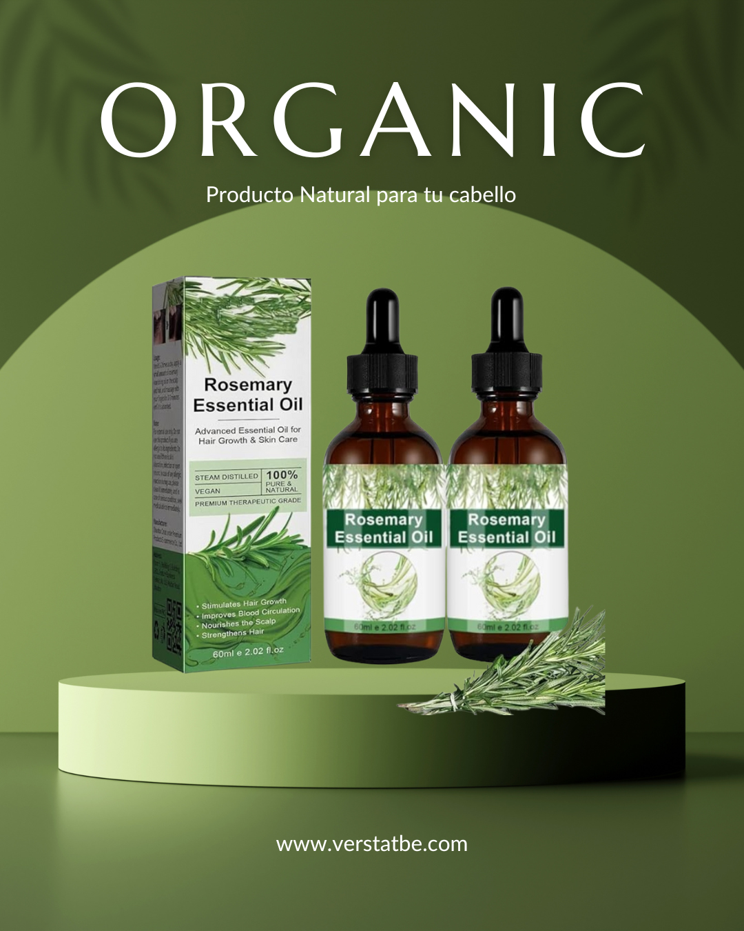 Aceite Esencial de Romero 100% Puro para Crecimiento Capilar (60 ml x 2)