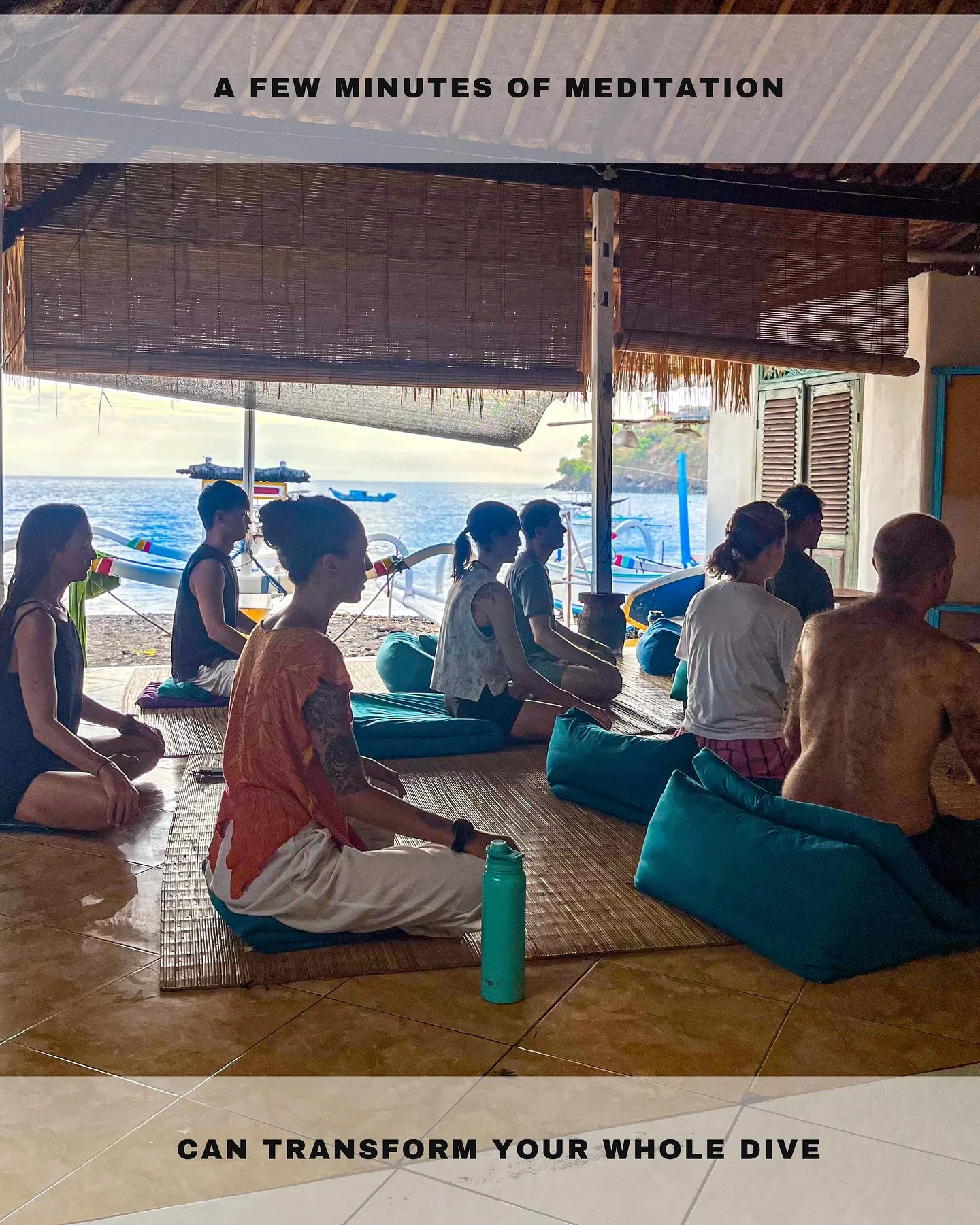 Taking just a few minutes to meditate before entering the water creates measurable changes in your physiology. 
Slow, mindful breathing activates the parasympathetic nervous system, lowering the heart rate, relaxing the muscles, and reducing unneces