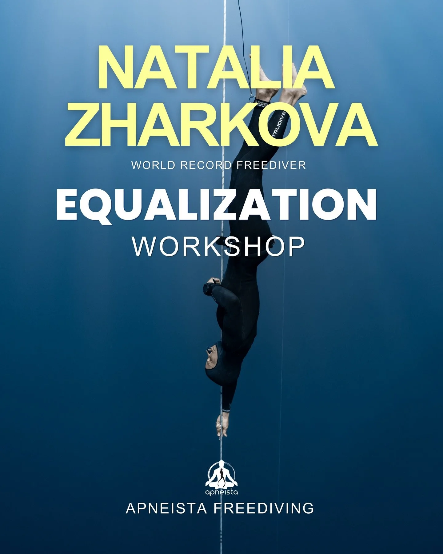 Natalia Zarkhova (5&times; World Record Holder)

Workshop Topic:

EQUALIZATION
My Personal Experience as a Deep Diver and Instructor

Who is This For?
&bull; Freedivers who have reached depths beyond 20 meters
&bull; Instructors teaching equalization