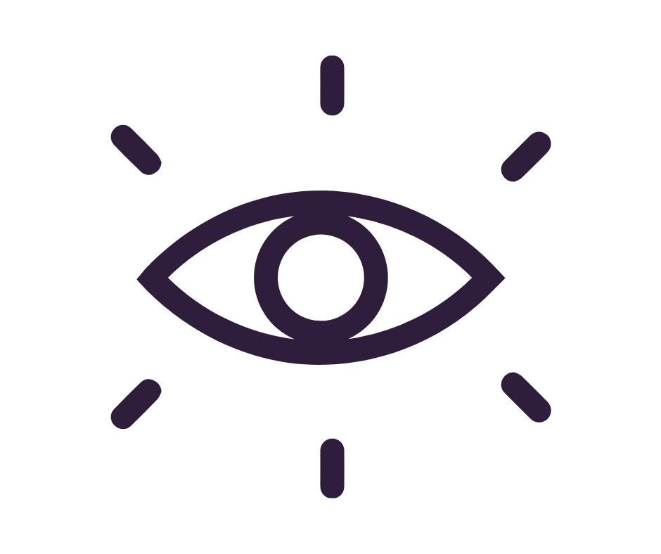 A stylized eye with radiating lines around it, symbolizing vision or observation.
