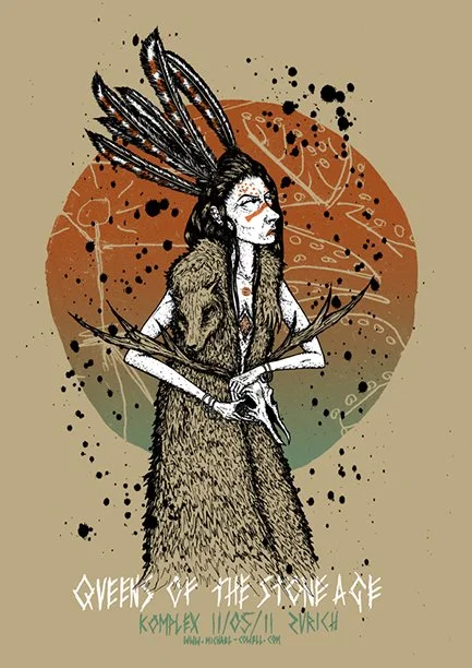 Queens of The Stone Age | Three colour screen print on 300 GSM tan stock | 420 x 594 mm | 2011
