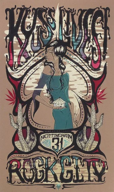 Kyuss Lives | Three colour screen print on 300 GSM light brown stock | Collaboration with Adam Pobiak | 2011

