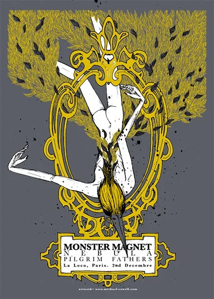 Monster Magnet | Three colour screen print on 300 GSM ash blue stock | 420 x 594 mm | 2009

