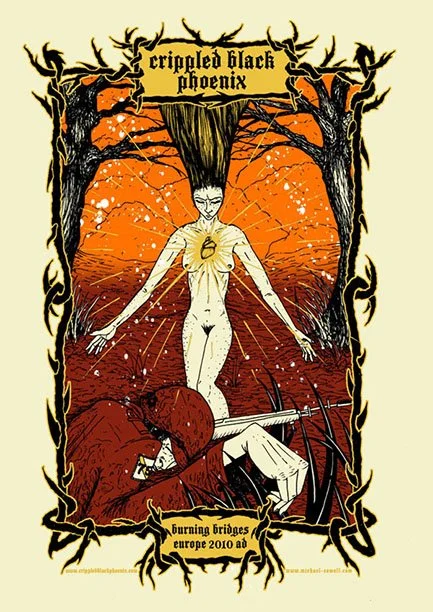 Crippled Black Phoenix Tour Poster | Three colour screen print on 300 GSM tan stock | 420 x 594 mm | 2010
