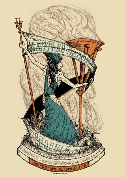 Crippled Black Phoenix Tour Poster | Three colour screen print on 300 GSM white stock | 410 x 584 mm | 2011
