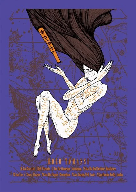 Rolo Tomassi Tour Poster | Three colour screen print on 300 GSM deep blue stock | 420 x 594 mm | 2009
