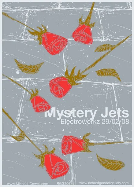 Mystery Jets | Three colour screen print on 300 GSM ash grey stock | 210 x 277 mm | 2008
