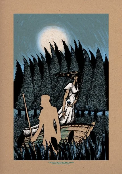 Charon's Obol art print | Three colour screen print on 320 GSM craft stock | 450 x 640 mm | 2013
