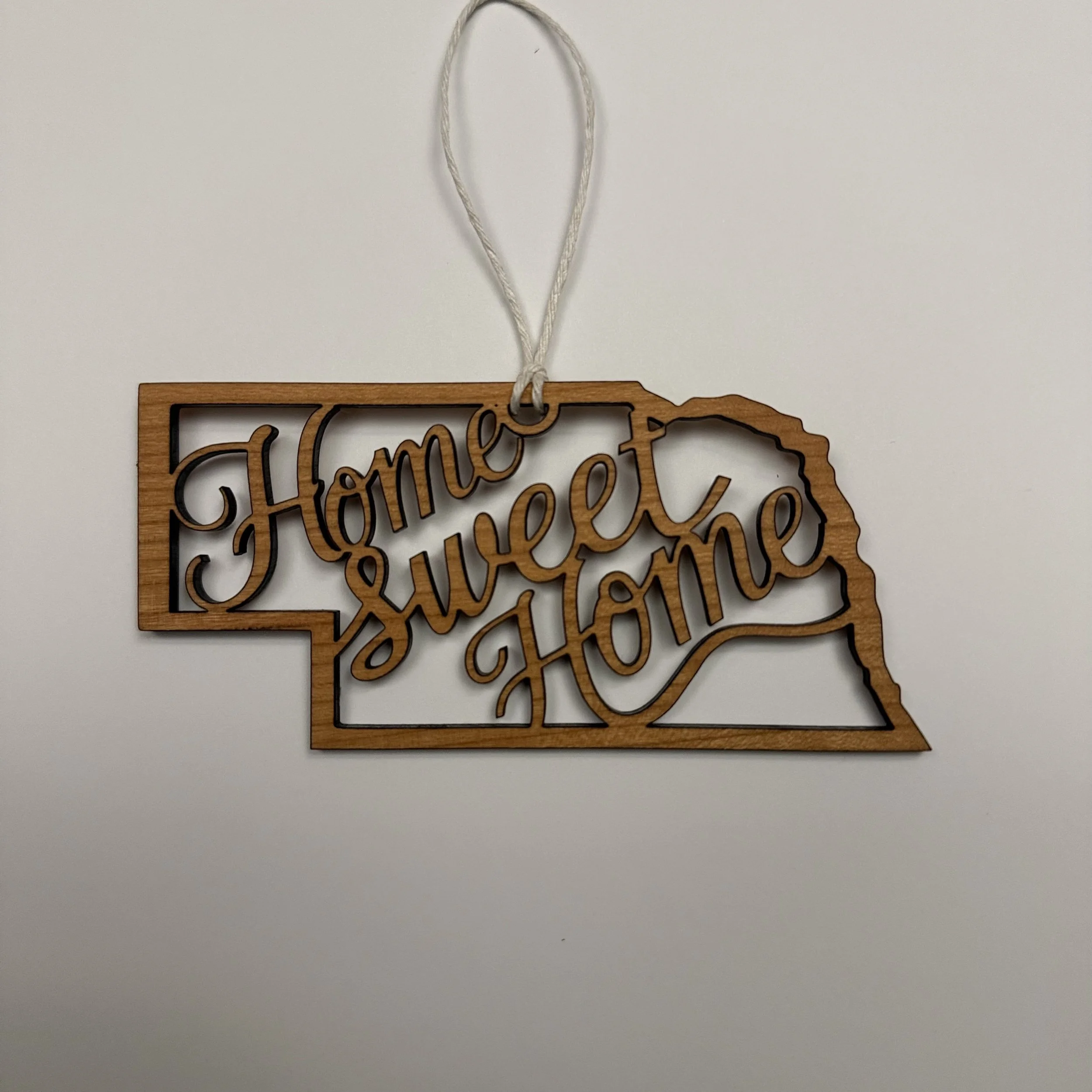 Laser Cut Nebraska Home Sweet Home Ornaments (Cherry Pictured)