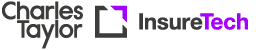 Logo of Charles Taylor and InsureTech with black and purple text.