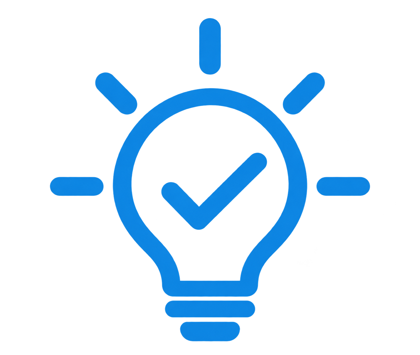 Lightbulb with checkmark icon representing openness to collaboration, feedback, and product validation