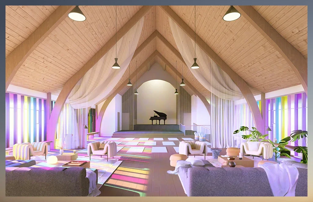 A rendering of The Sanctuary space at The Lantern in SE Portland Oregon