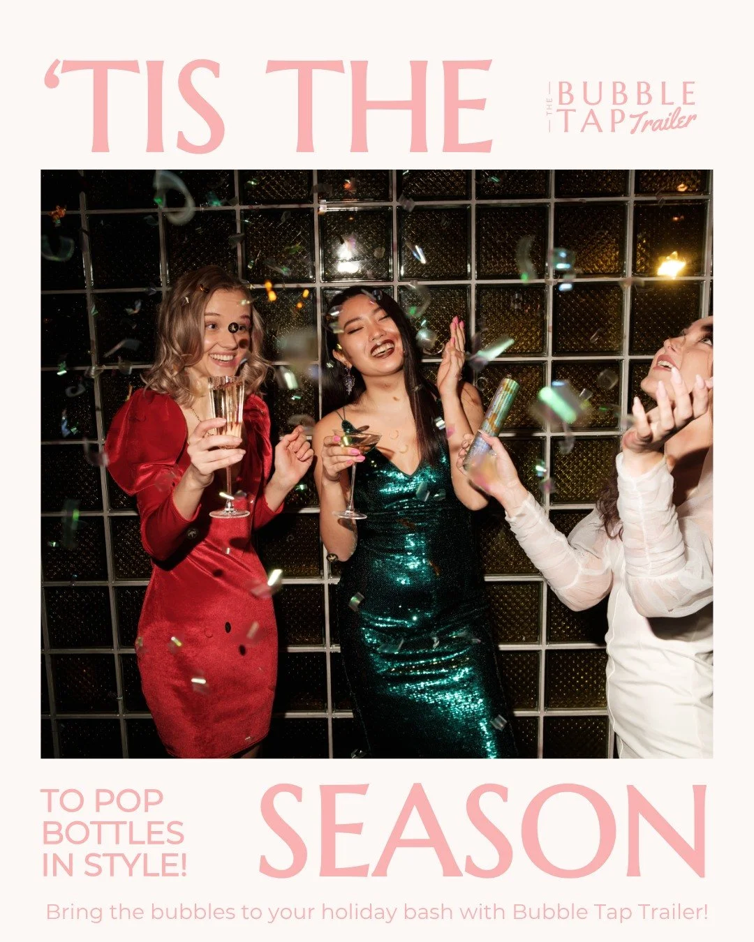 Office party? Backyard bash? Snow-globe-level holiday soir&eacute;e? 
We bring the bubbles, you bring the cheer. 🥂✨

Holiday dates are filling fast &mdash; book now let Bubble Tap Trailer bring the vibes straight to you. 

Tap the link in our bio to