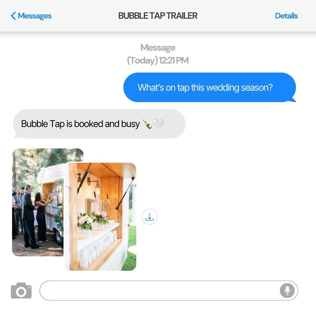 POV: you are texting the girls at Bubble Tap 🥂✨

Custom cocktails, champagne pours and the cutest mobile bar moment ever incoming 🍾

#bubbletaptrailer #mobilebar #weddingbar #eventbar