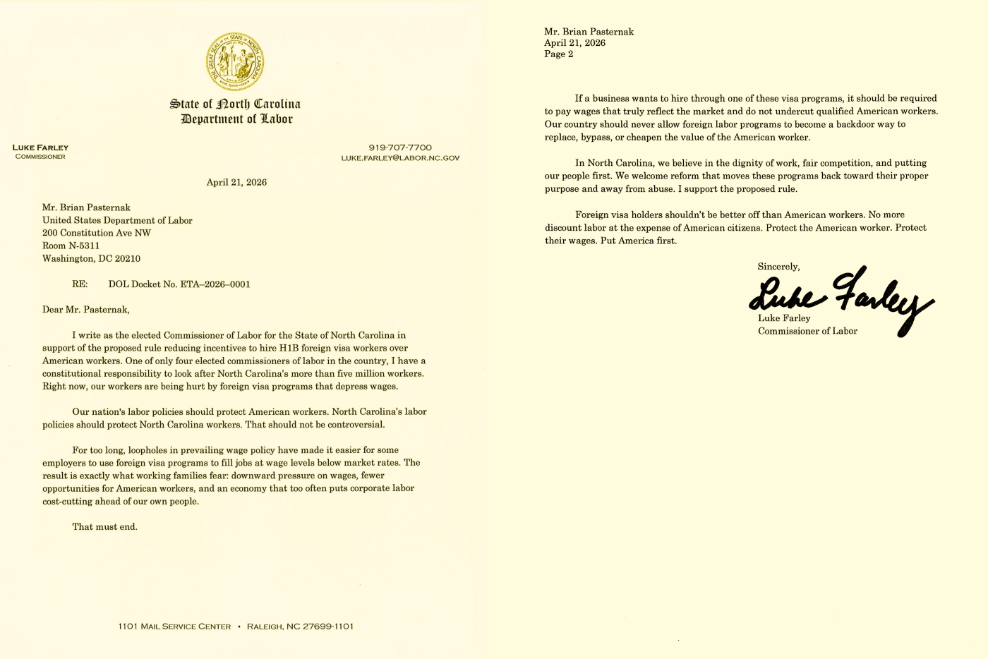 Labor Commissioner Farley Issued Statement In Support Of Proposed Federal Rule To Protect American Workers