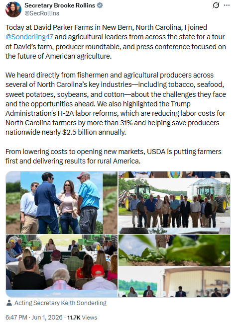 Members of President Trump’s Cabinet Visit With North Carolina Farmers To Discuss Critical Issues