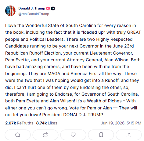 President Trump and Senator Tim Scott Endorse Attorney General Alan Wilson Ahead Of Tuesday’s Runoff