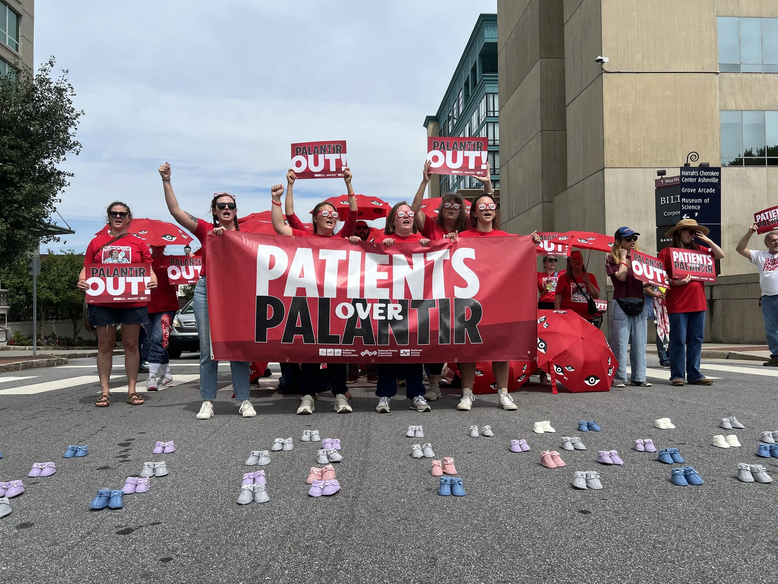 National Nurses United Hold Protest To Pressure Companies To Stop Working With Federal Immigration Officials