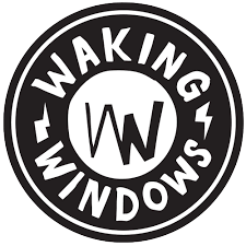 Black and white logo with text "Waking Windows" and stylized "W" in the center.