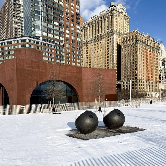 The sculpture 'Eyes' by Louis Bourgeois at Robert F Wagner Park in Battery City New York.