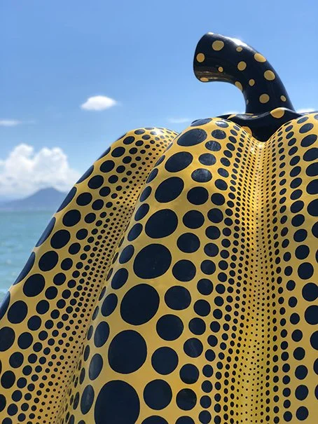 A sculpture by the artist Yayoi Kusama on Naoshima Island.