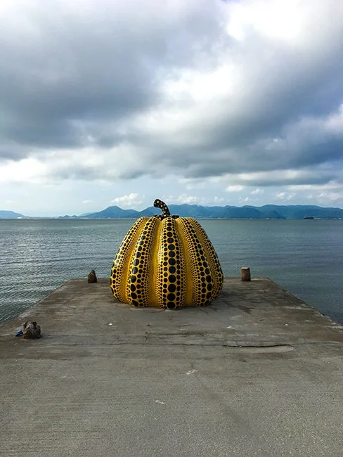 A sculpture by the artist Yayoi Kusama on Naoshima Island.