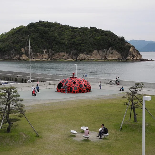 A sculpture by the artist Yayoi Kusama on Naoshima Island.